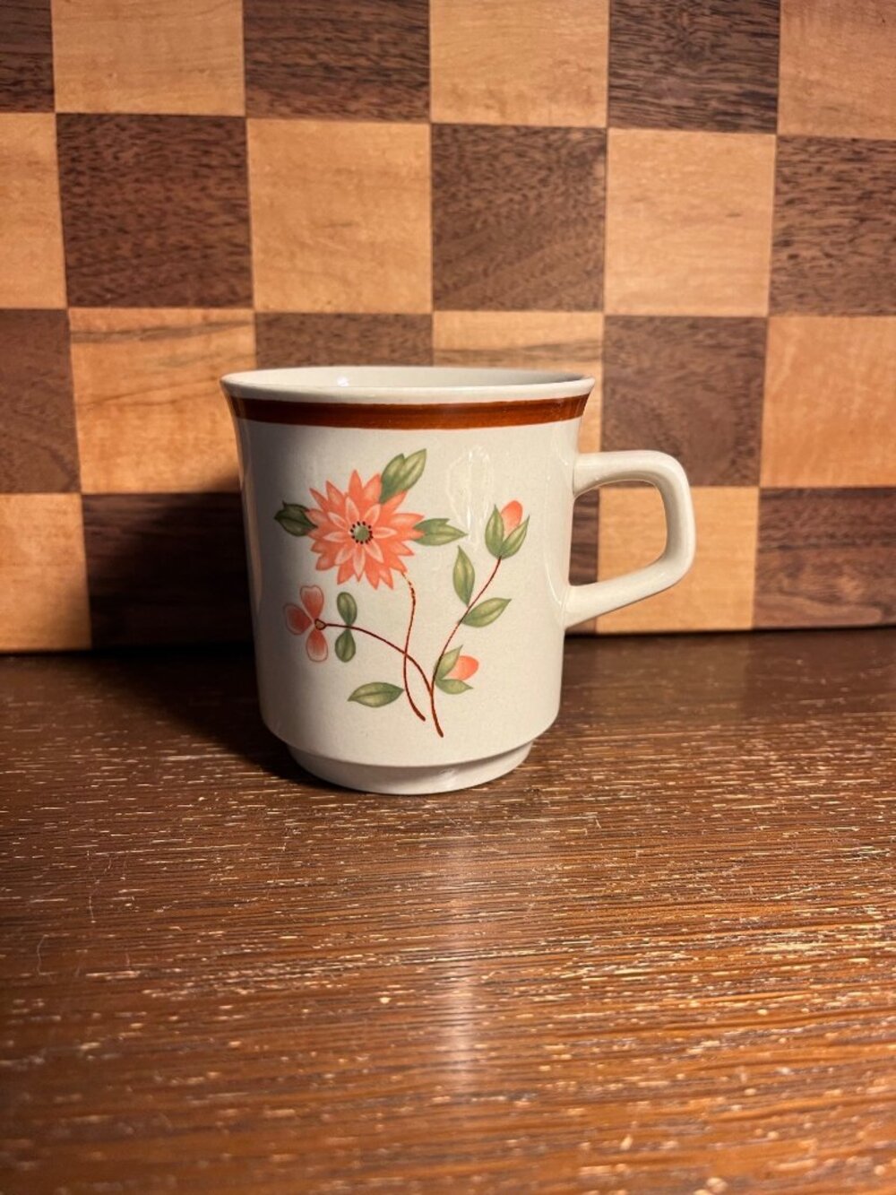 Vintage Floral Stoneware Coffee Cup